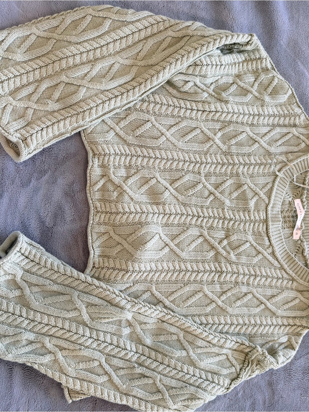 Altar'd State Light Sage Cable Knit Crew Sweater